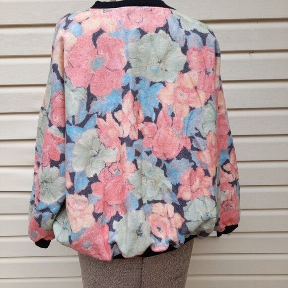 Vintage Bomber Jacket Floral Fleece Oversize 80s 90s Y2K Grunge - Picture 4 of 10